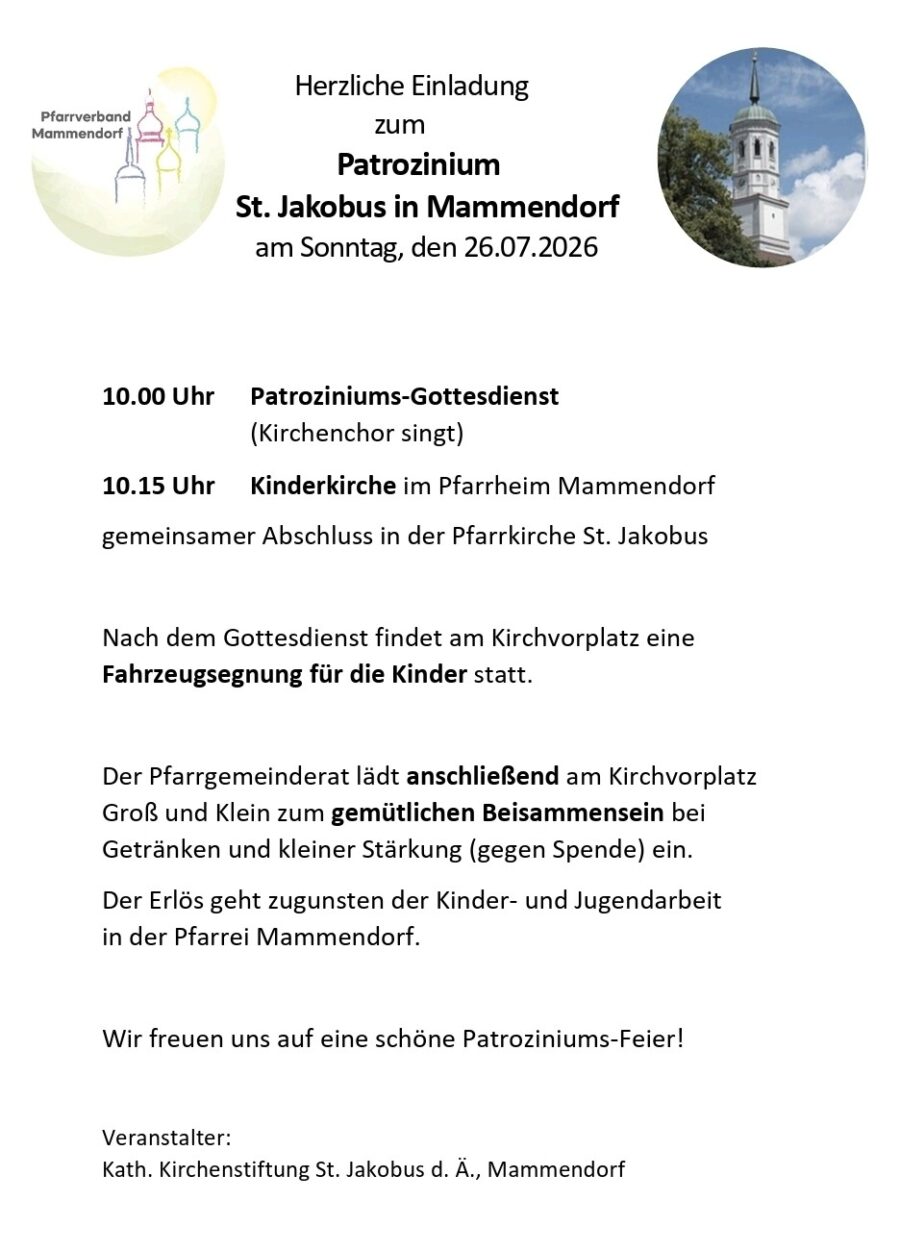 Patrozinium St. Jakobus in Mammendorf am Sonntag, den 26.07.2026